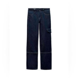 Zara TRF Slim Cargo Jeans Size 0/32 Belt Loop Pockets Grunge Dark Wash Zipper